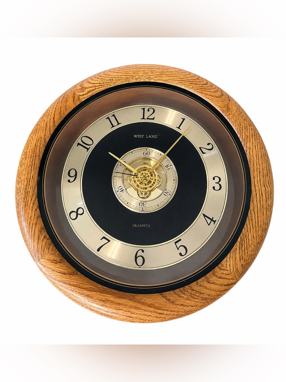 West Land Wood Quartz Wall Clock Skeleton Gear Style 12”